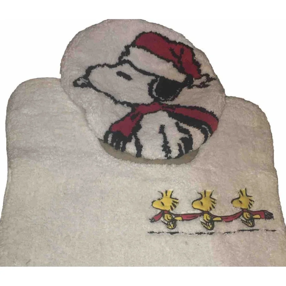 Snoopy Peanuts Christmas Bathroom Toilet Seat Cover And Rug‎